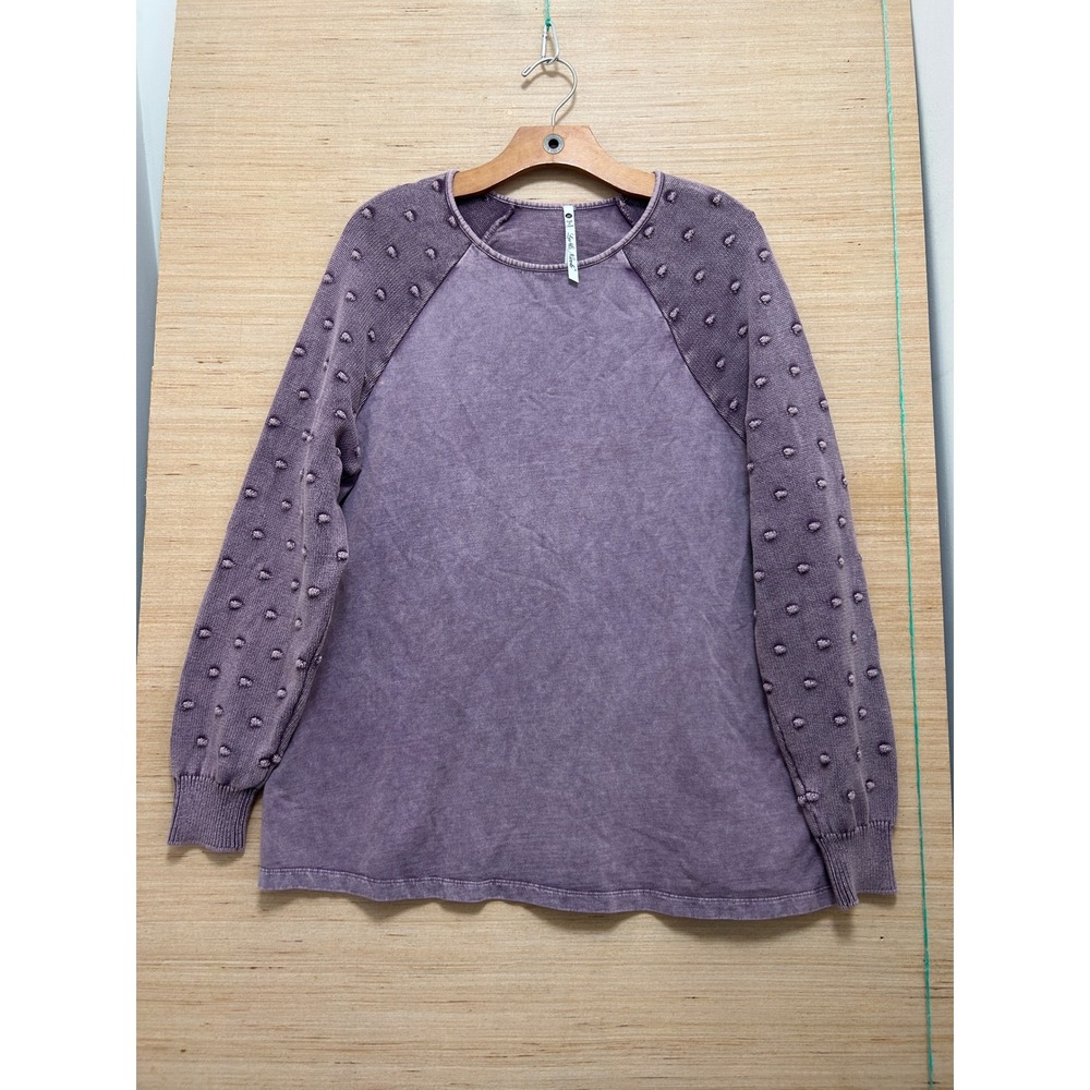 Leo & Nicole Purple Mineral Wash Pom Pom Sleeve Pullover Sweater Womens Medium